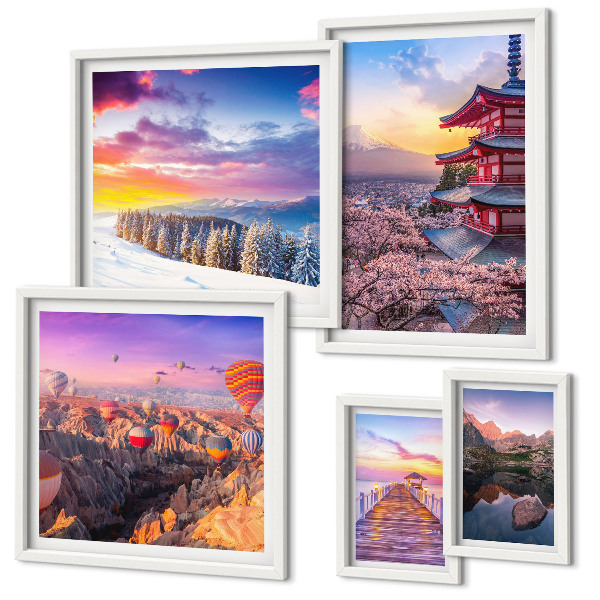 Framed photo set Asian mountains and flowers