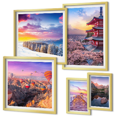 Framed photo set Asian mountains and flowers