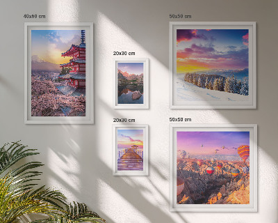 Framed photo set Asian mountains and flowers