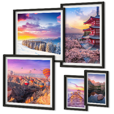 Framed photo set Asian mountains and flowers
