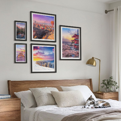 Framed photo set Asian mountains and flowers