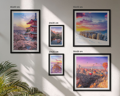 Framed photo set Asian mountains and flowers