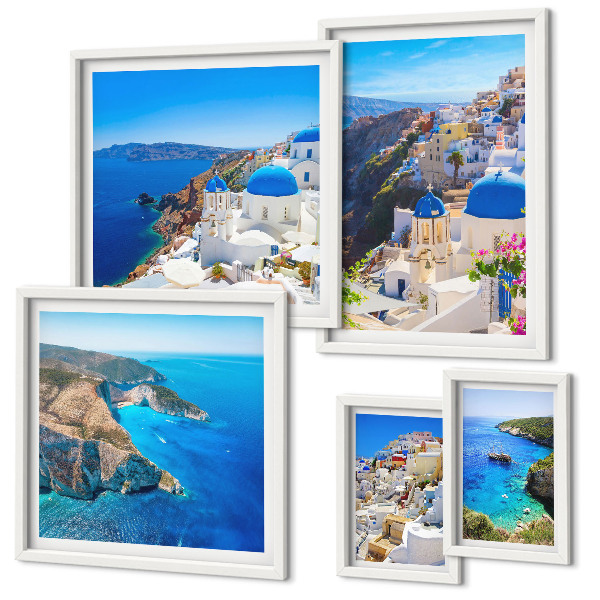Set of 5 wall art pieces Greek islands blue domes