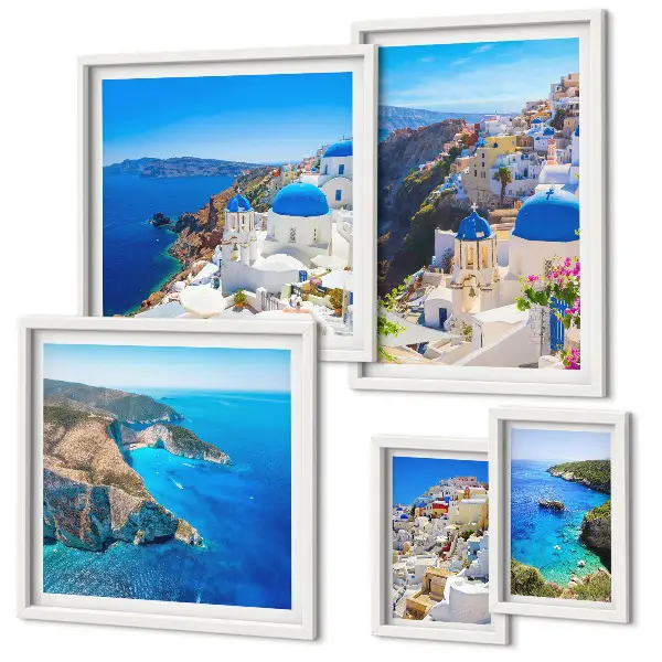 Greek islands blue domes wall art set set of 5 pieces