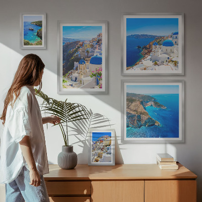 Set of 5 wall art pieces Greek islands blue domes