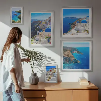 Greek islands blue domes wall art set set of 5 pieces