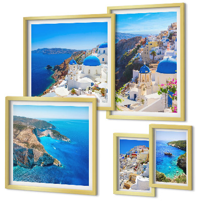 Set of 5 wall art pieces Greek islands blue domes