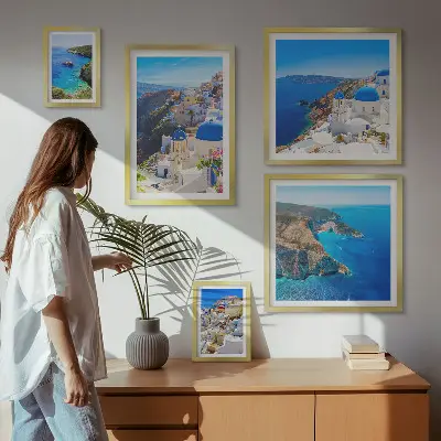 Greek islands blue domes wall art set set of 5 pieces
