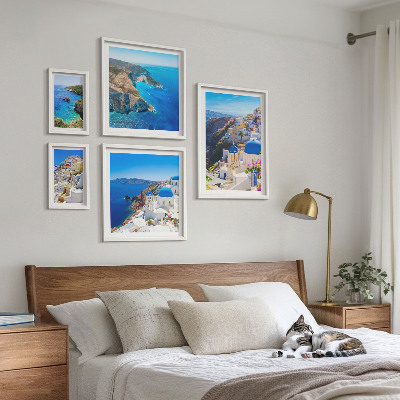 Set of 5 wall art pieces Greek islands blue domes