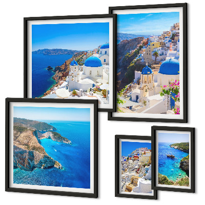 Set of 5 wall art pieces Greek islands blue domes