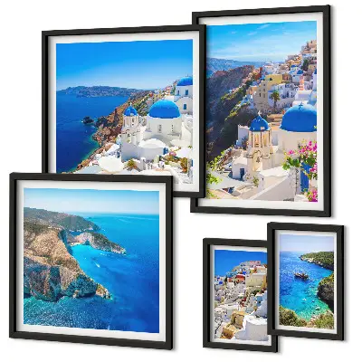 Greek islands blue domes wall art set set of 5 pieces