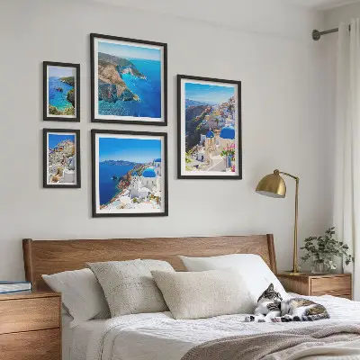 Greek islands blue domes wall art set set of 5 pieces