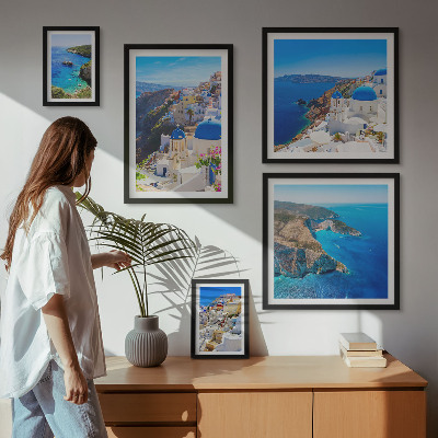 Set of 5 wall art pieces Greek islands blue domes