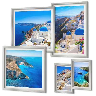 Set of 5 wall art pieces Greek islands blue domes