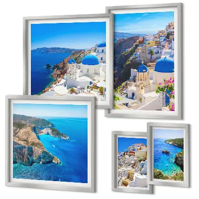 Greek islands blue domes wall art set set of 5 pieces