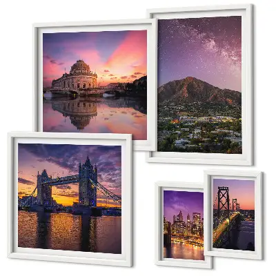 5-Piece Mountain City Night Landscape Wall Art Set 