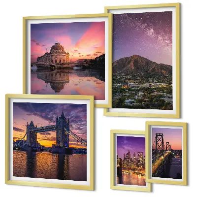 5-Piece Mountain City Night Landscape Wall Art Set 