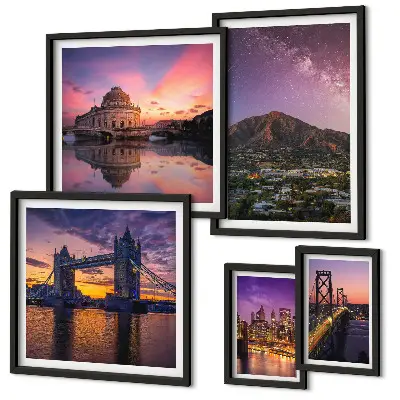 5-Piece Mountain City Night Landscape Wall Art Set 