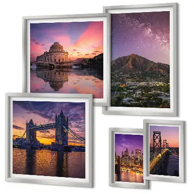 5-Piece Mountain City Night Landscape Wall Art Set 