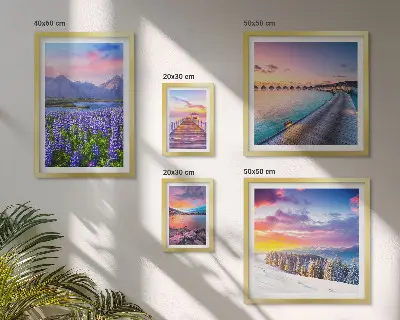 Framed landscape photo set with nature and mountain views