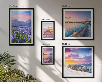 Framed landscape photo set with nature and mountain views