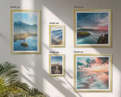 Set of 5 wall art pieces featuring mountain landscapes and waterfalls