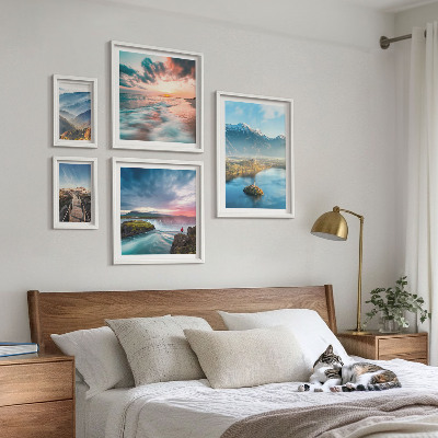 Set of 5 wall art pieces Mountain landscapes waterfalls