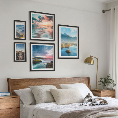 Set of 5 wall art pieces Mountain landscapes waterfalls