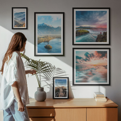 Set of 5 wall art pieces Mountain landscapes waterfalls