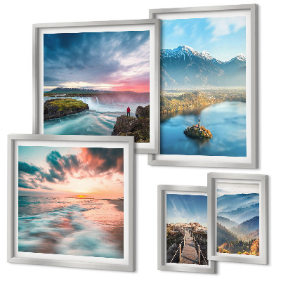 Set of 5 wall art pieces Mountain landscapes waterfalls
