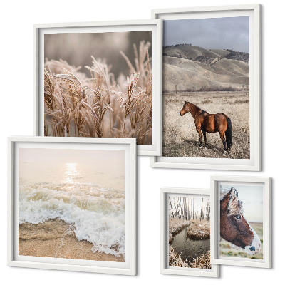 Set of 5 wall art pieces Landscapes with horses and water