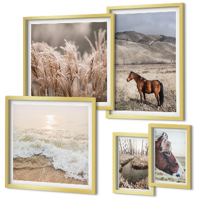 Set of 5 wall art pieces Landscapes with horses and water