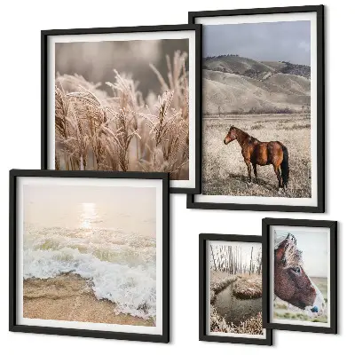 5-Piece Wall Art Set landscapes featuring horses and water