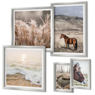 Set of 5 wall art pieces Landscapes with horses and water