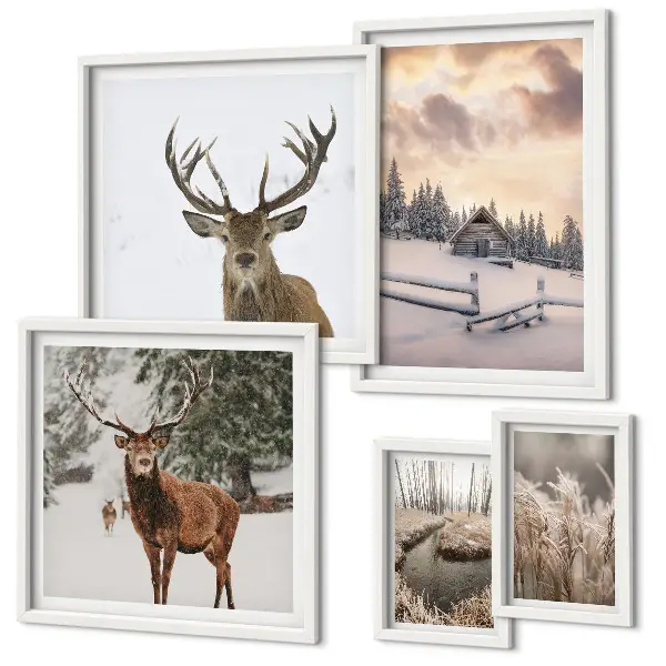 Winter landscapes with deer wall art set of 5 pieces