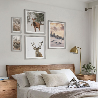 Set of 5 wall art pieces Winter landscapes with deer