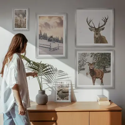 Winter landscapes with deer wall art set of 5 pieces