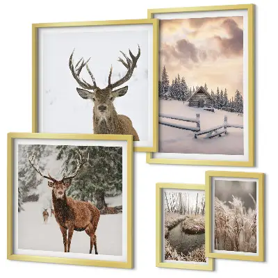 Winter landscapes with deer wall art set of 5 pieces