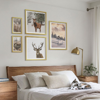 Set of 5 wall art pieces Winter landscapes with deer