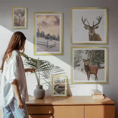 Set of 5 wall art pieces Winter landscapes with deer
