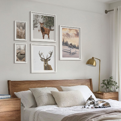 Set of 5 wall art pieces Winter landscapes with deer
