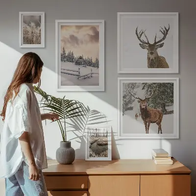 Winter landscapes with deer wall art set of 5 pieces