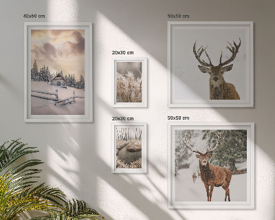 Set of 5 wall art pieces Winter landscapes with deer