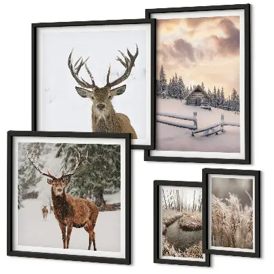 Winter landscapes with deer wall art set of 5 pieces