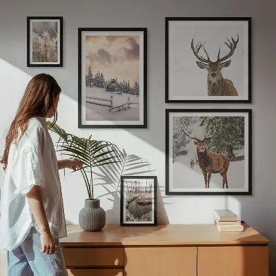 Winter landscapes with deer wall art set of 5 pieces