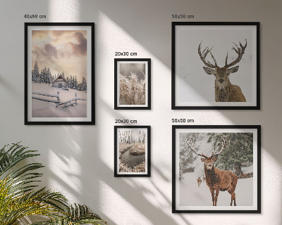 Set of 5 wall art pieces Winter landscapes with deer