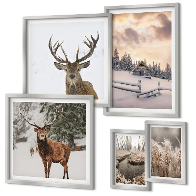 Set of 5 wall art pieces Winter landscapes with deer