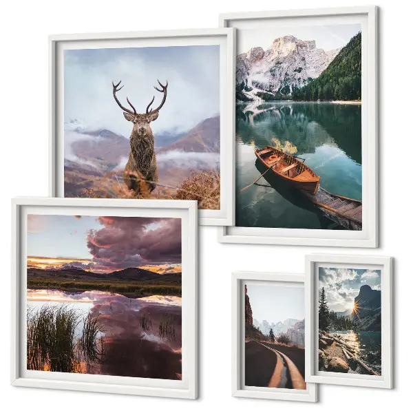 Gallery wall featuring mountain lake and nature landscape photography