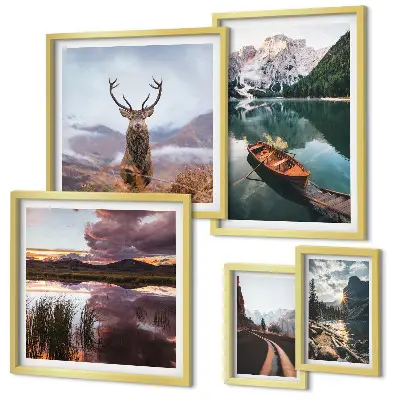 Gallery wall featuring mountain lake and nature landscape photography