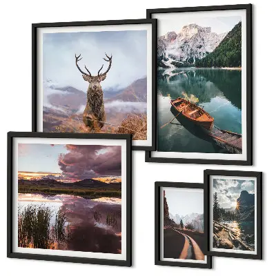 Gallery wall featuring mountain lake and nature landscape photography
